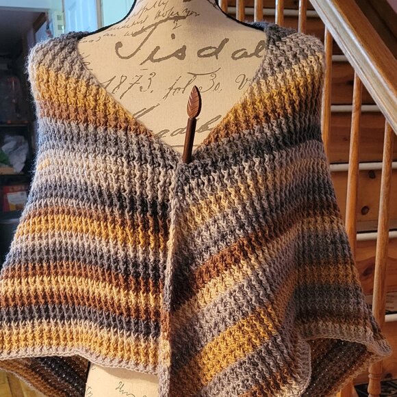 Shiny Olive Elegance Wrap | Handmade Crochet Shawl | Perfect Neck Tuck for Effortless Style main image 1